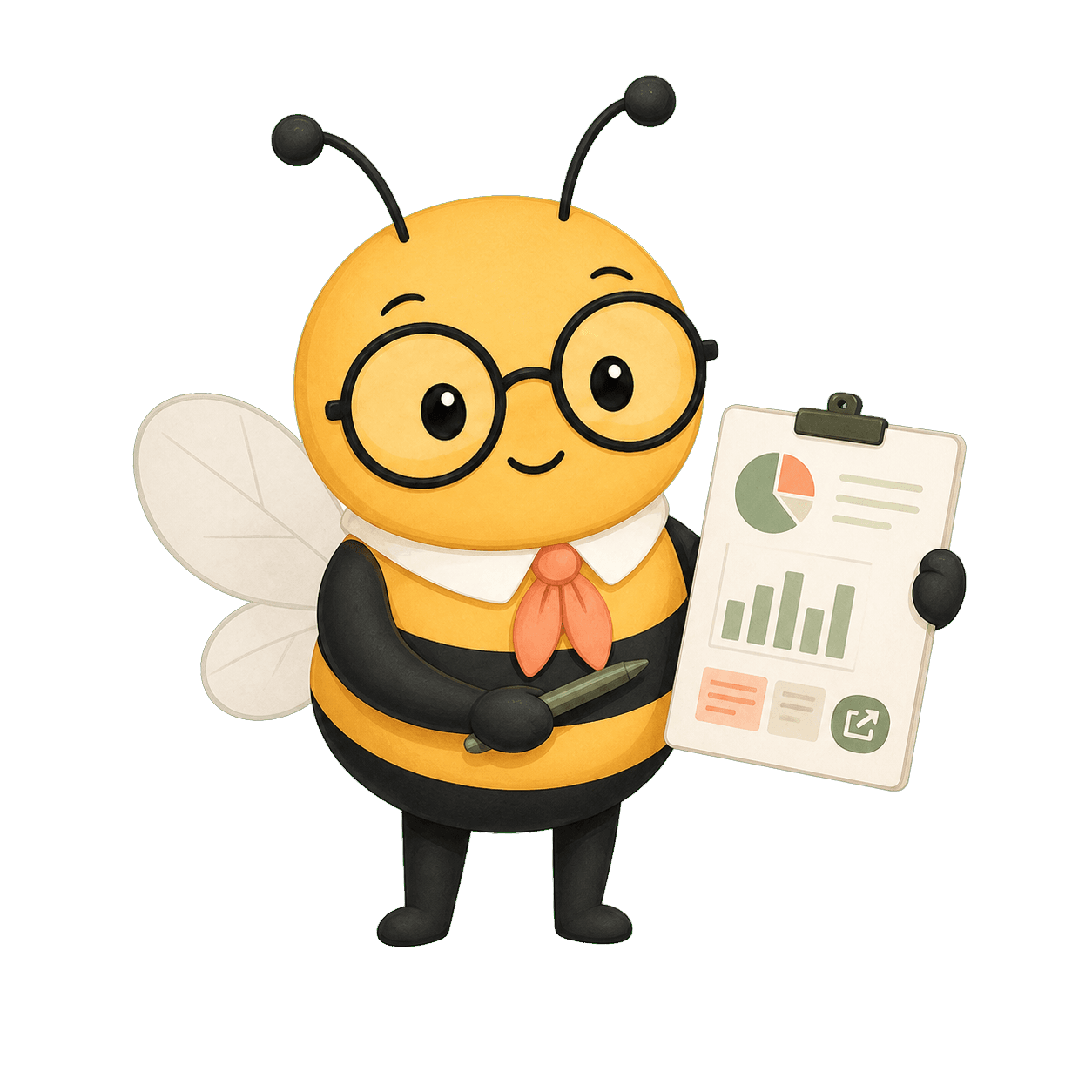 cutePR bee holding a PR report for early access users.